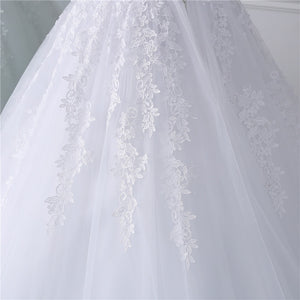 Off Shoulder Ball Gown Lace Wedding Dress with Long Train WD328