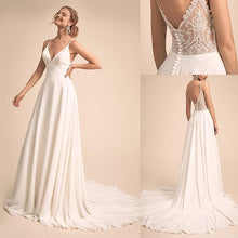 Simple & Charming V-neck Neckline  Wedding Dress Lace Sheer Back Bridal Gown WD353