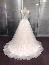 Pink Backless Wedding Dress Lace Appliques V Neck Bridal Gown WD352