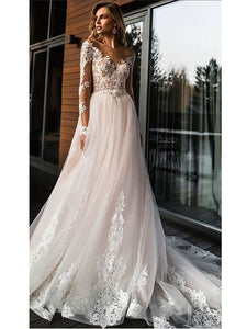 Elegant Pink Lace Wedding Dress Simple A Line V-Neck Bridal Dress WD307