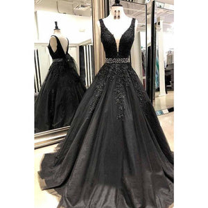 Light Champagne V Neck Wedding Dresses Lace Applique Open Back Bridal Gown WD314