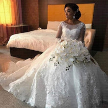 Luxury Long Sleeves Scoop Lace Appliques Beaded Wedding Dresses WD324